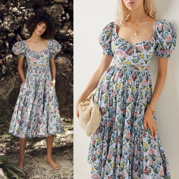 Agua Bendita Palmera Magdalena Dia Floral Midi Dress Multicolor Size Large NWT - Picture 1 of 11